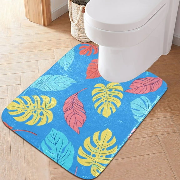 Toilet Rug U-Shaped Bathroom Rugs Non-Slip Soft Plush Machine Washable Contour Bath Mat Colorful Leaf 24x20
