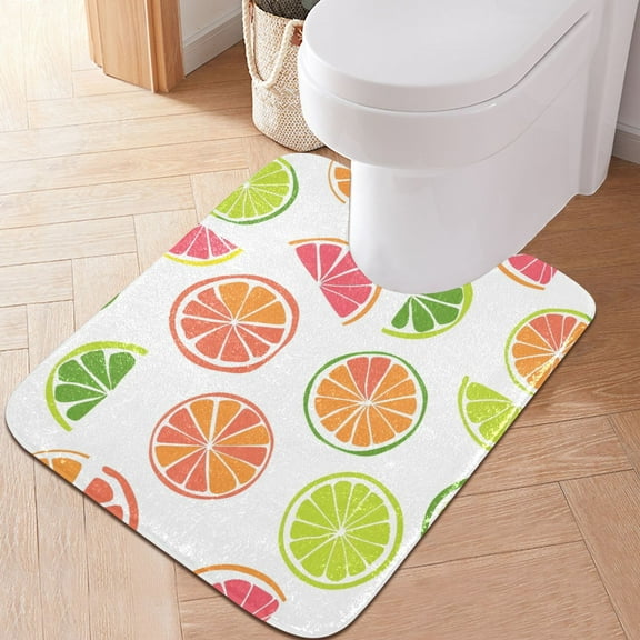 Toilet Rug U-Shaped Bathroom Rugs Non-Slip Soft Plush Machine Washable Contour Bath Mat Colorful Lemon Slice 24x20