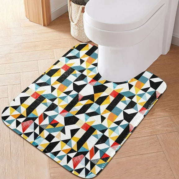 Toilet Rug U-Shaped Bathroom Rugs Non-Slip Soft Plush Machine Washable Contour Bath Mat Colorful Modern Geometric 24x20