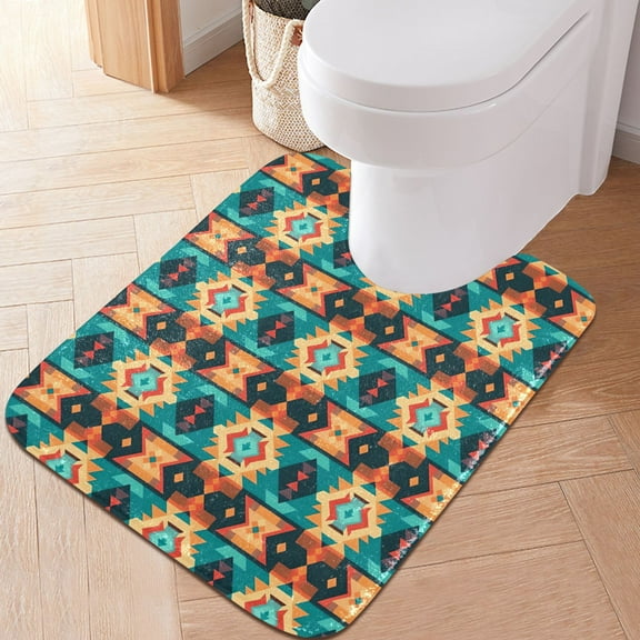 Toilet Rug U-Shaped Bathroom Rugs Non-Slip Soft Plush Machine Washable Contour Bath Mat Colorful Modern Mandala 24x20
