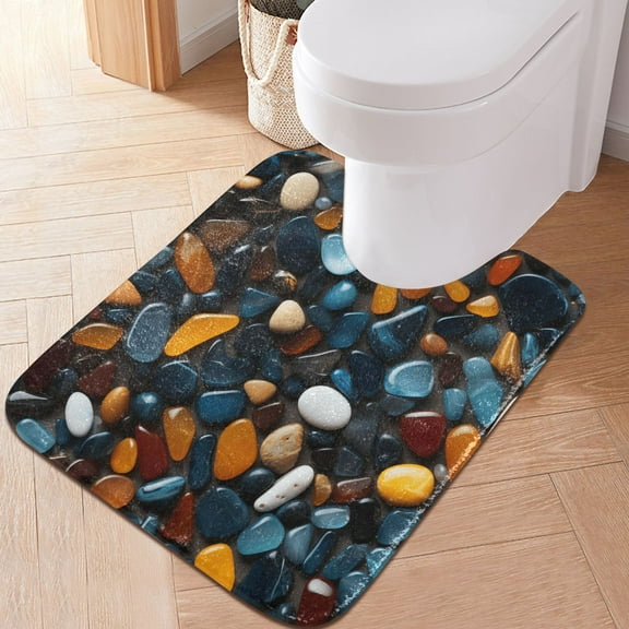 Toilet Rug U-Shaped Bathroom Rugs Non-Slip Soft Plush Machine Washable Contour Bath Mat Colorful Pebbles 24x20
