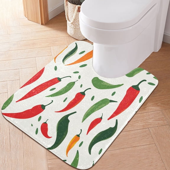Toilet Rug U-Shaped Bathroom Rugs Non-Slip Soft Plush Machine Washable Contour Bath Mat Colorful Pepper 24x20