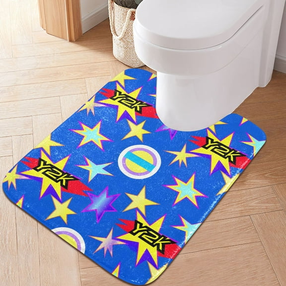Toilet Rug U-Shaped Bathroom Rugs Non-Slip Soft Plush Machine Washable Contour Bath Mat Colorful Star 24x20
