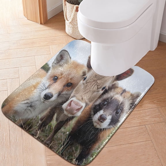 Toilet Rug U-Shaped Bathroom Rugs Non-Slip Soft Plush Machine Washable Contour Bath Mat Cow Fox Ferret 24x20