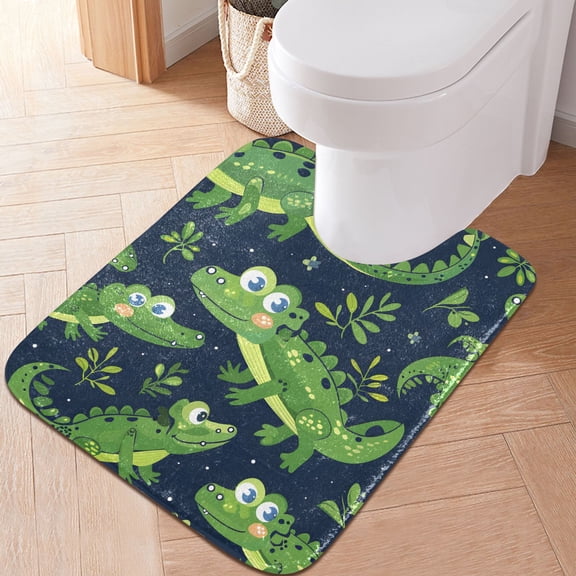 Toilet Rug U-Shaped Bathroom Rugs Non-Slip Soft Plush Machine Washable Contour Bath Mat Crocodile and Leaf 24x20