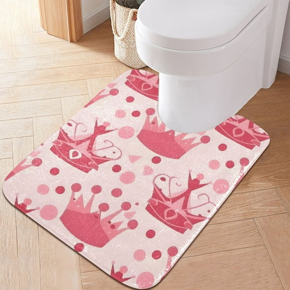Toilet Rug U-Shaped Bathroom Rugs Non-Slip Soft Plush Machine Washable Contour Bath Mat Crown and Dot 24x20