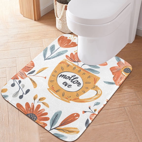 Toilet Rug U-Shaped Bathroom Rugs Non-Slip Soft Plush Machine Washable Contour Bath Mat Cup with Flowers 24x20