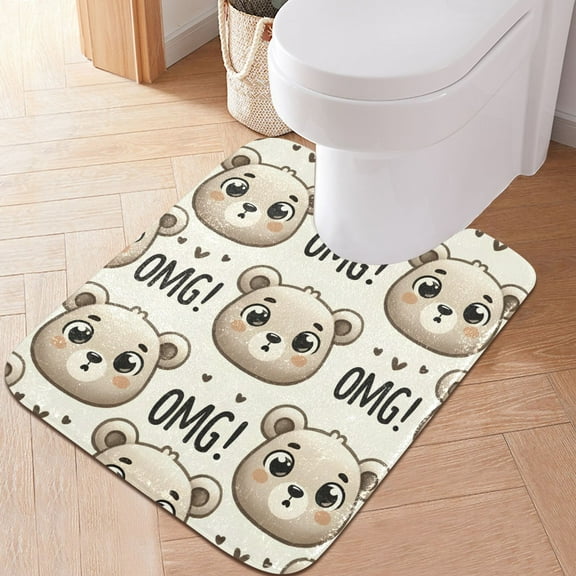 Toilet Rug U-Shaped Bathroom Rugs Non-Slip Soft Plush Machine Washable Contour Bath Mat Cute Bear Face 24x20