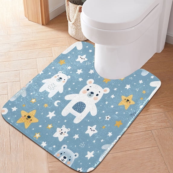 Toilet Rug U-Shaped Bathroom Rugs Non-Slip Soft Plush Machine Washable Contour Bath Mat Cute Bear and Star 24x20