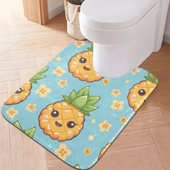 Toilet Rug U-Shaped Bathroom Rugs Non-Slip Soft Plush Machine Washable Contour Bath Mat Cute Big Pineapple 24x20