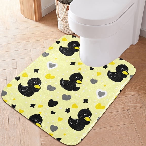 Toilet Rug U-Shaped Bathroom Rugs Non-Slip Soft Plush Machine Washable Contour Bath Mat Cute Black Duck 24x20