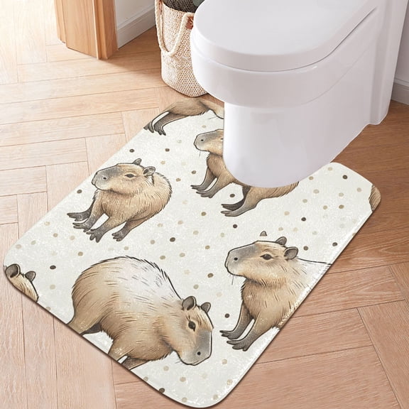 Toilet Rug U-Shaped Bathroom Rugs Non-Slip Soft Plush Machine Washable Contour Bath Mat Cute Capybara and Dots 24x20