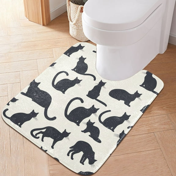Toilet Rug U-Shaped Bathroom Rugs Non-Slip Soft Plush Machine Washable Contour Bath Mat Cute Cat Silhouettes 24x20