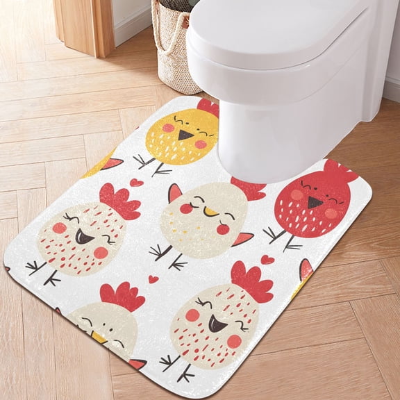 Toilet Rug U-Shaped Bathroom Rugs Non-Slip Soft Plush Machine Washable Contour Bath Mat Cute Chicken Face 24x20