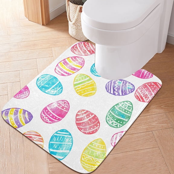 Toilet Rug U-Shaped Bathroom Rugs Non-Slip Soft Plush Machine Washable Contour Bath Mat Cute Easter Eggs 24x20