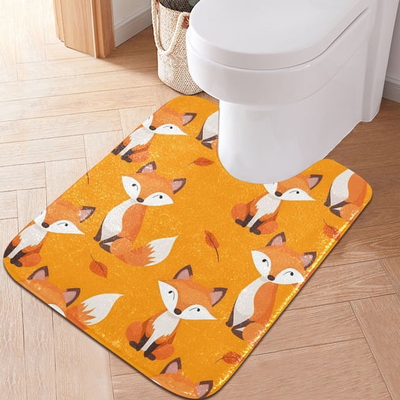Toilet Rug U-Shaped Bathroom Rugs Non-Slip Soft Plush Machine Washable Contour Bath Mat Cute Fox 24x20