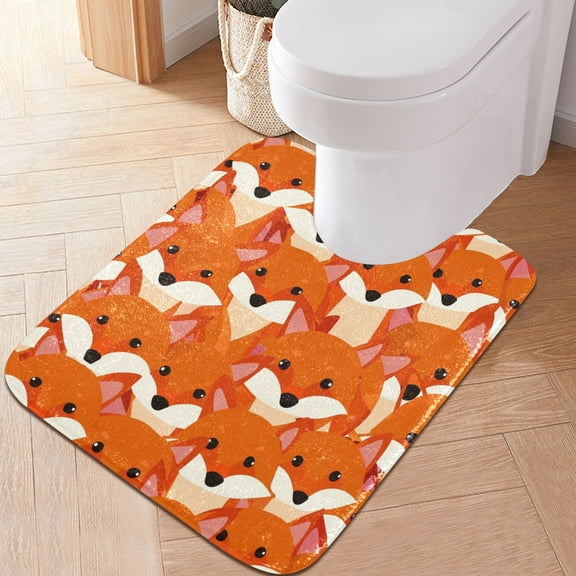 Toilet Rug U-Shaped Bathroom Rugs Non-Slip Soft Plush Machine Washable Contour Bath Mat Cute Fox Face 24x20
