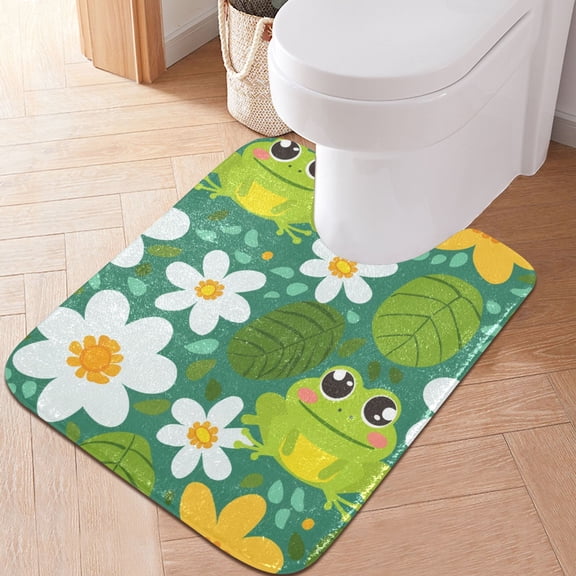 Toilet Rug U-Shaped Bathroom Rugs Non-Slip Soft Plush Machine Washable Contour Bath Mat Cute Frog Leaf Flower 24x20