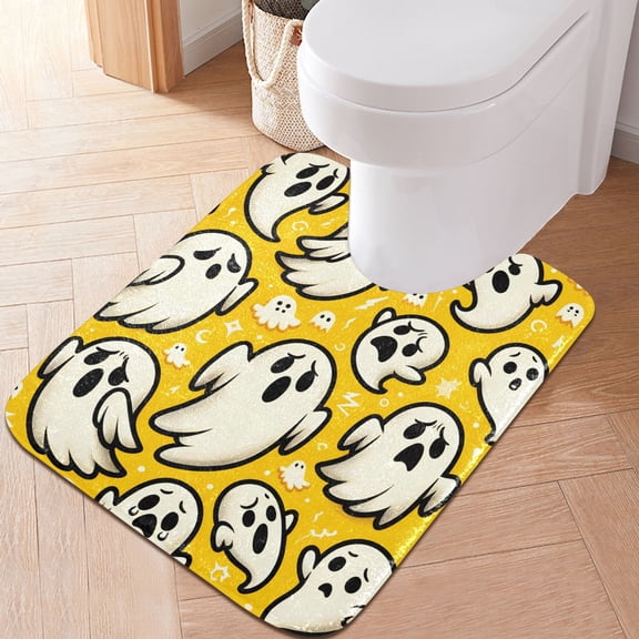 Toilet Rug U-Shaped Bathroom Rugs Non-Slip Soft Plush Machine Washable Contour Bath Mat Cute Ghosts 24x20