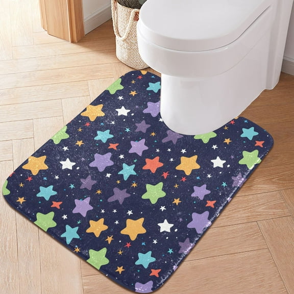 Toilet Rug U-Shaped Bathroom Rugs Non-Slip Soft Plush Machine Washable Contour Bath Mat Cute Gorgeous Stars 24x20
