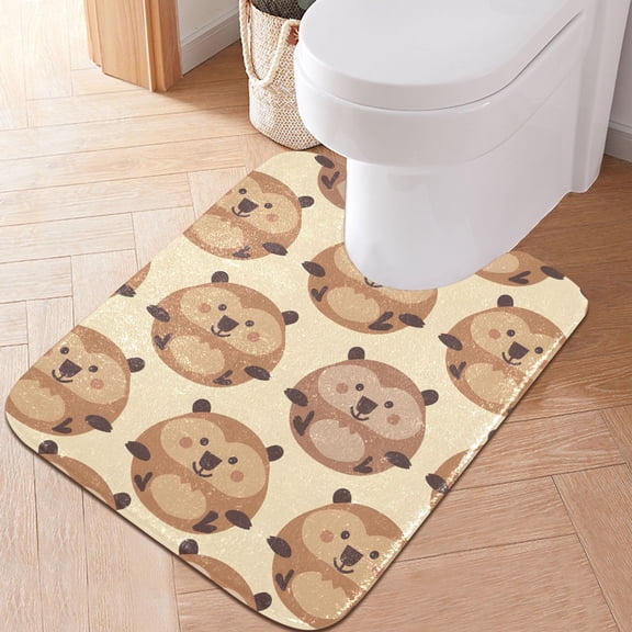 Toilet Rug U-Shaped Bathroom Rugs Non-Slip Soft Plush Machine Washable Contour Bath Mat Cute Happy Groundhog 24x20