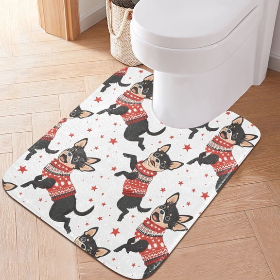 Toilet Rug U-Shaped Bathroom Rugs Non-Slip Soft Plush Machine Washable Contour Bath Mat Cute Jumping Dog 24x20