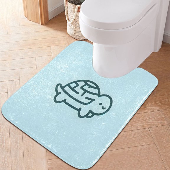 Toilet Rug U-Shaped Bathroom Rugs Non-Slip Soft Plush Machine Washable Contour Bath Mat Cute Line Turtle 24x20