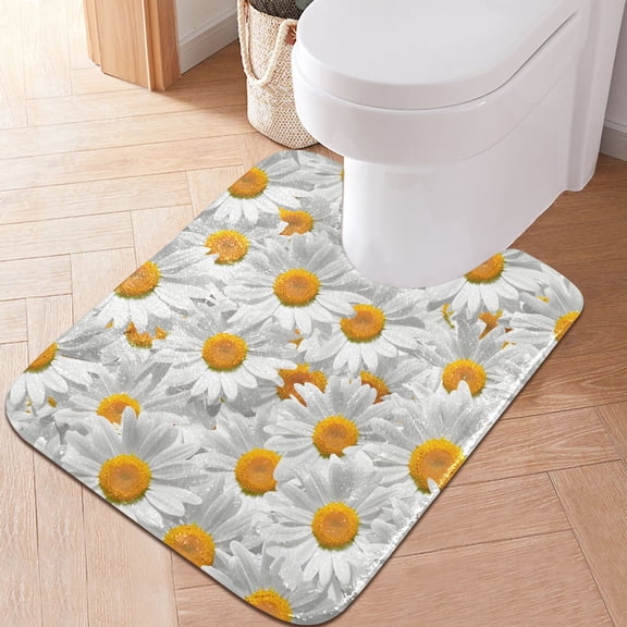 Toilet Rug U-Shaped Bathroom Rugs Non-Slip Soft Plush Machine Washable Contour Bath Mat Cute Little Daisies 24x20