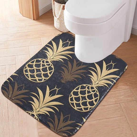 Toilet Rug U-Shaped Bathroom Rugs Non-Slip Soft Plush Machine Washable Contour Bath Mat Cute Pineapple Silhouette 24x20