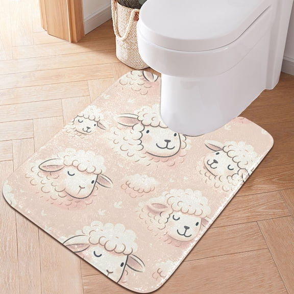 Toilet Rug U-Shaped Bathroom Rugs Non-Slip Soft Plush Machine Washable Contour Bath Mat Cute Sheep Head 24x20