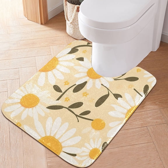 Toilet Rug U-Shaped Bathroom Rugs Non-Slip Soft Plush Machine Washable Contour Bath Mat Cute Simple Daisies 24x20