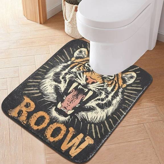 Toilet Rug U-Shaped Bathroom Rugs Non-Slip Soft Plush Machine Washable Contour Bath Mat Cute Tiger Barking 24x20