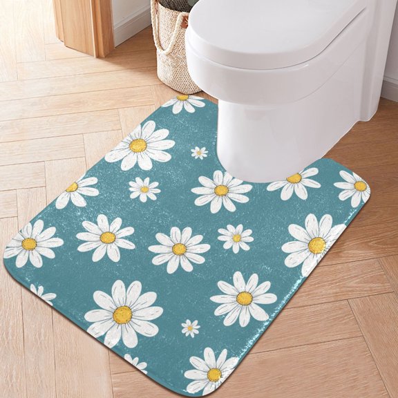Toilet Rug U-Shaped Bathroom Rugs Non-Slip Soft Plush Machine Washable Contour Bath Mat Daisies Flower 24x20
