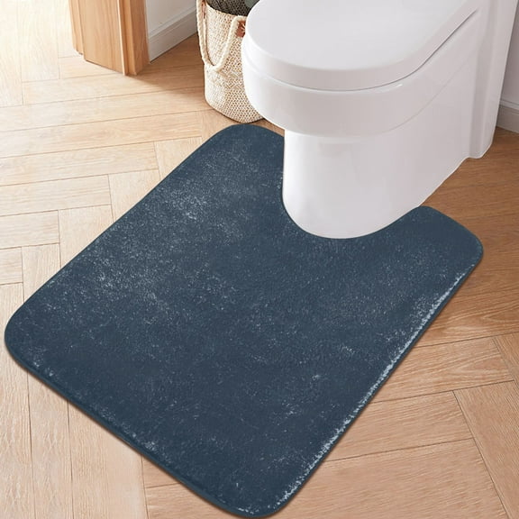 Toilet Rug U-Shaped Bathroom Rugs Non-Slip Soft Plush Machine Washable Contour Bath Mat Dark Blue 24x20
