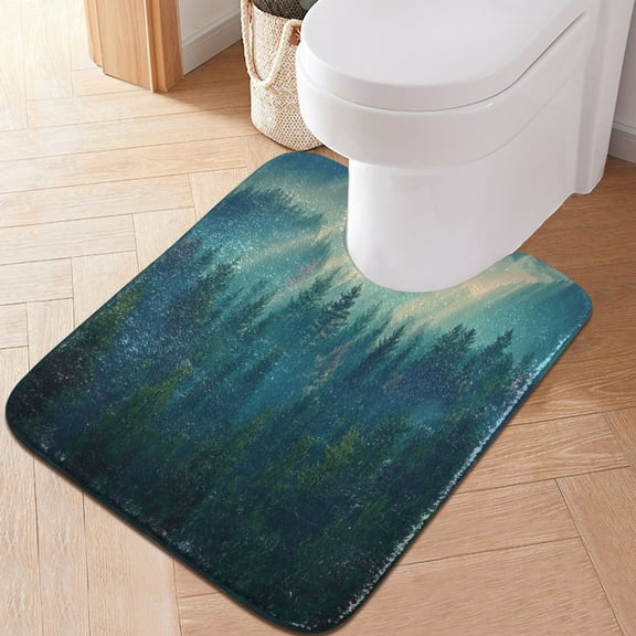Toilet Rug U-Shaped Bathroom Rugs Non-Slip Soft Plush Machine Washable Contour Bath Mat Dense Forest 24x20