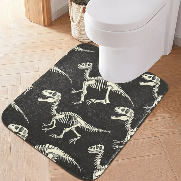 Toilet Rug U-Shaped Bathroom Rugs Non-Slip Soft Plush Machine Washable Contour Bath Mat Dinosaur Skeleton 24x20