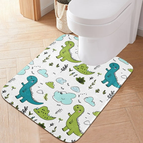 Toilet Rug U-Shaped Bathroom Rugs Non-Slip Soft Plush Machine Washable Contour Bath Mat Dinosaur and Cloud 24x20