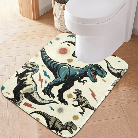 Toilet Rug U-Shaped Bathroom Rugs Non-Slip Soft Plush Machine Washable Contour Bath Mat Dinosaur and Lightning 24x20