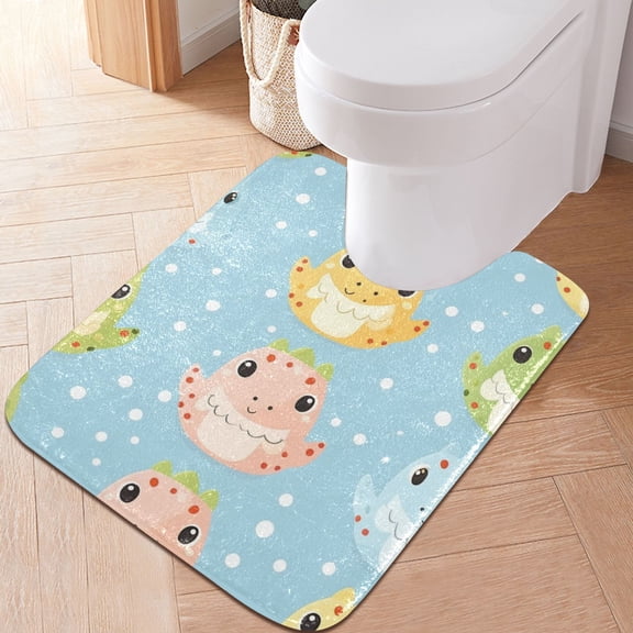 Toilet Rug U-Shaped Bathroom Rugs Non-Slip Soft Plush Machine Washable Contour Bath Mat Dinosaur with Egg 24x20
