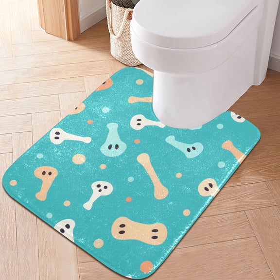 Toilet Rug U-Shaped Bathroom Rugs Non-Slip Soft Plush Machine Washable Contour Bath Mat Dog Bones 24x20