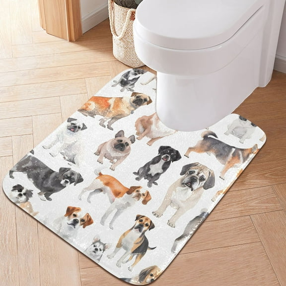 Toilet Rug U-Shaped Bathroom Rugs Non-Slip Soft Plush Machine Washable Contour Bath Mat Dog Breeds 24x20
