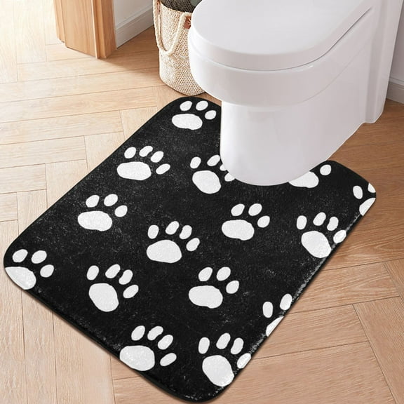 Toilet Rug U-Shaped Bathroom Rugs Non-Slip Soft Plush Machine Washable Contour Bath Mat Dog Paws 24x20