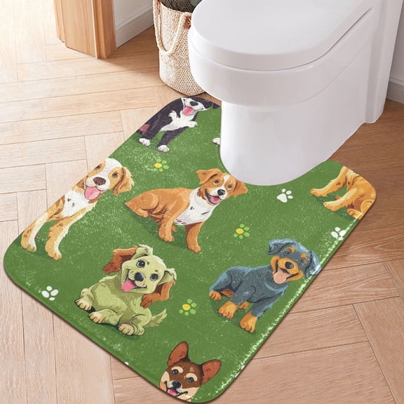 Toilet Rug U-Shaped Bathroom Rugs Non-Slip Soft Plush Machine Washable Contour Bath Mat Dogs and Pawprints 24x20