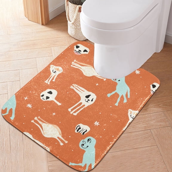 Toilet Rug U-Shaped Bathroom Rugs Non-Slip Soft Plush Machine Washable Contour Bath Mat Dogs with Bone 24x20