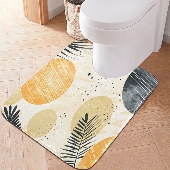 Toilet Rug U-Shaped Bathroom Rugs Non-Slip Soft Plush Machine Washable Contour Bath Mat Dots Circles Leaf 24x20