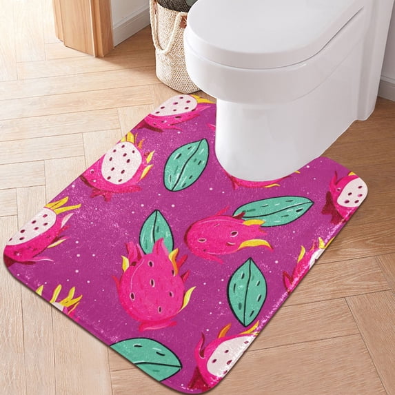 Toilet Rug U-Shaped Bathroom Rugs Non-Slip Soft Plush Machine Washable Contour Bath Mat Dragon Fruit and Leaf 24x20