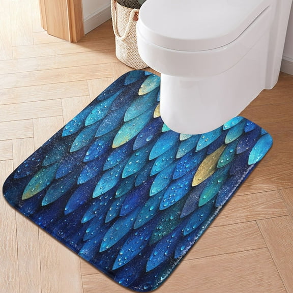Toilet Rug U-Shaped Bathroom Rugs Non-Slip Soft Plush Machine Washable Contour Bath Mat Dragon Scales Raindrops 24x20
