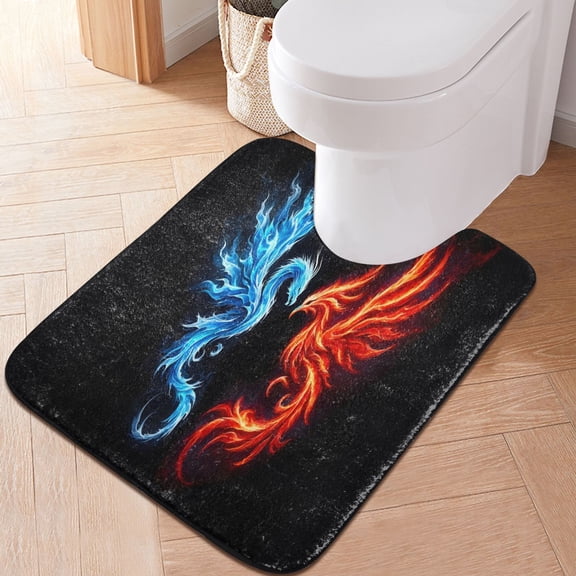 Toilet Rug U-Shaped Bathroom Rugs Non-Slip Soft Plush Machine Washable Contour Bath Mat Dragon and Phoenix 24x20