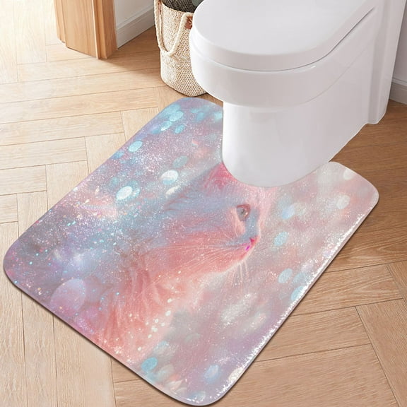 Toilet Rug U-Shaped Bathroom Rugs Non-Slip Soft Plush Machine Washable Contour Bath Mat Dreamy Cat 24x20