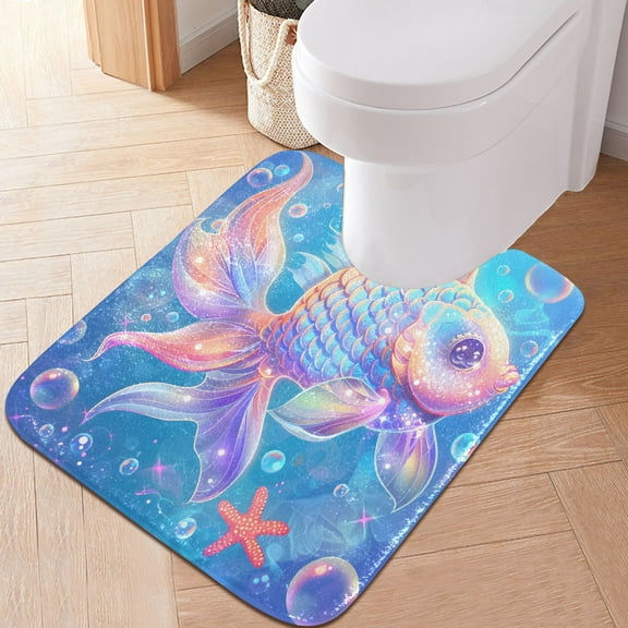 Toilet Rug U-Shaped Bathroom Rugs Non-Slip Soft Plush Machine Washable Contour Bath Mat Dreamy Fish and Bubble 24x20